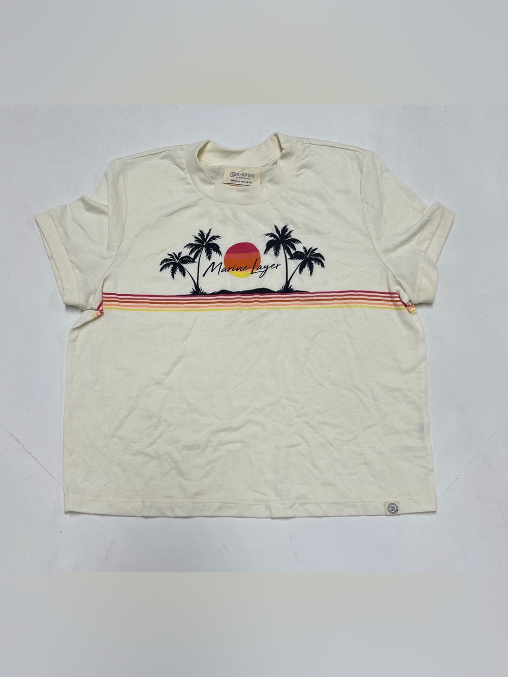 Marine Layer Re-Spun Palm Tree Sunset Graphic Crop Tee Medium